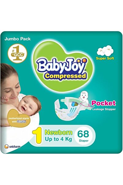 BabyJoy Compressed Diamond Pad, Size 1, Newborn, 0-4 Kg, Jumbo Pack, 68 Diapers
