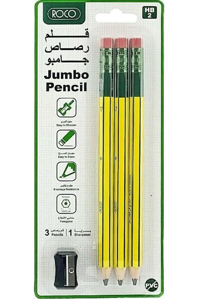 Roco Standard Hexagonal Yellow Barrel 2HB Lead Pencil with Eraser 4-Pieces Se...