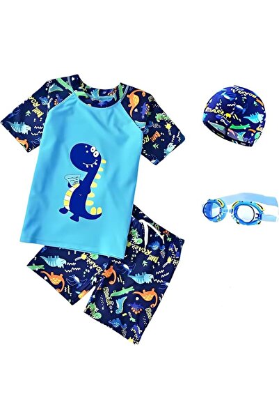 Generic 3-Piece Boys' Dinosaur Swimsuit Set, Swimming Outfit with Rash Guard,...