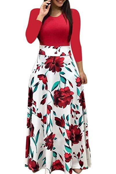 GENERAL Fankle Women's Bohemian Polka Dots Floral Print O-Neck Long Sleeve A-...