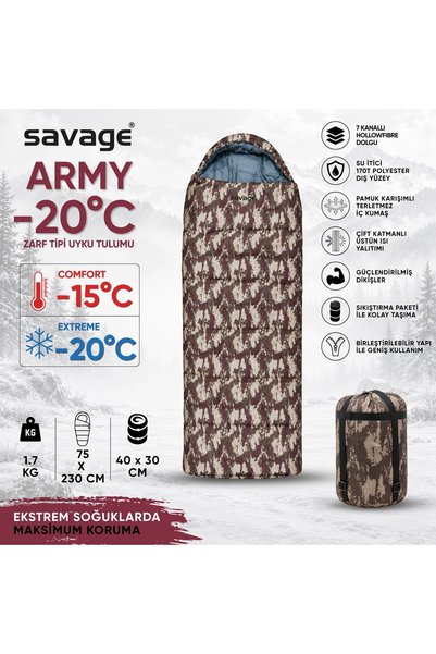 SAVAGE Kamp Uyku Tulumu - Army - Dijital Kamuflaj - Extreme -20C° - YS-511