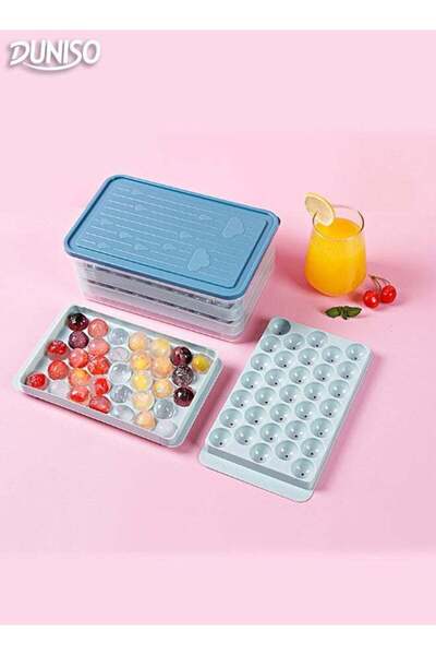 DUNISO 2 Lays Round Ice Cube Tray with Storage Box Large Capacity Reusable Ic...