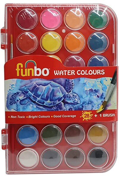 Funbo ألوان مائية على شكل كعكة 28 لونًا |   فرشاة واحدة