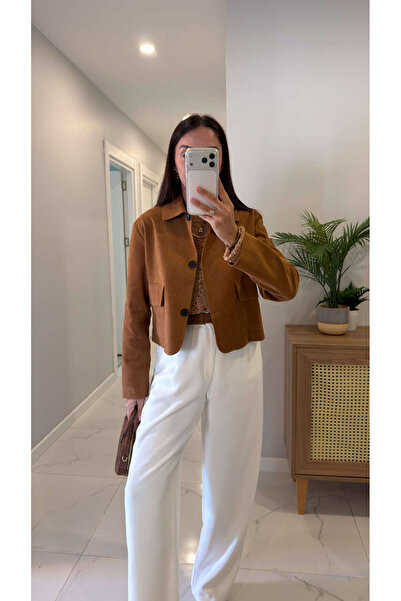 BİRCANÇİL Kesta Camel Kapak Cep Detailed Suede Jacket