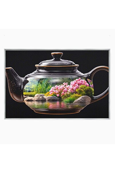Luxcanva Tablou Canvas Ceainic De Primavara 100x70 cm cu Rama Argintiu Ceaini...