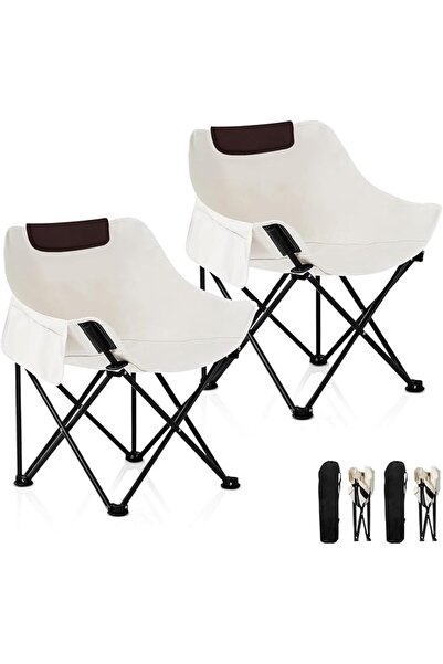 T Tersely 2 Pack Heavy Duty Folding Camping Chairs White，47×65×65cm, 200KG