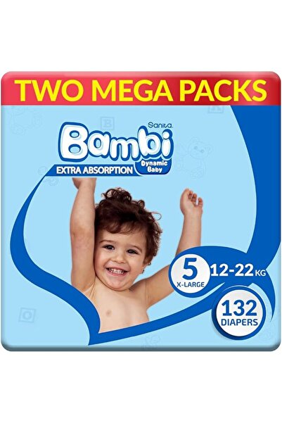 Sanita Bambi Baby Diapers Mega Pack Size 5, X-Large, 12-22 KG, 132 Count (Pac...
