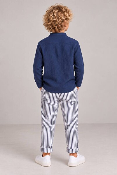 Montisu Navy Long Sleeve Autumn - 100% Cotton, Winter Muslin, Woven Fabric Pants Set, Comfortable Fit