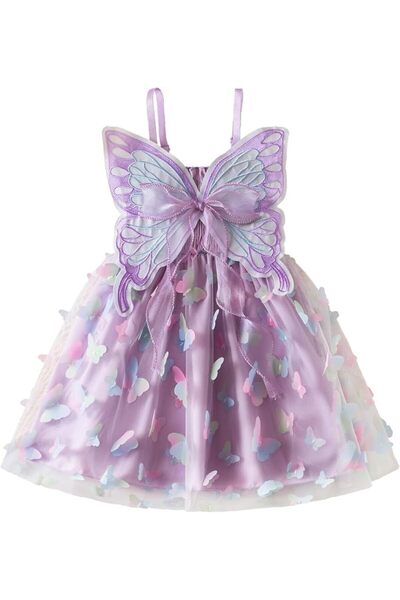 X SPRING Butterfly Tulle Dress, Delicate Fairy Wing Design Princess Dress, Sh...