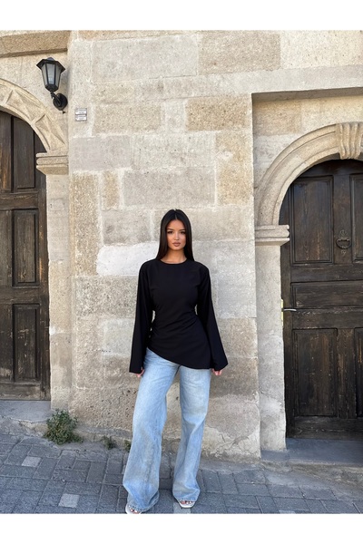 Lahzaa Kadın Siyah Oversize V Kesim Rahat Tunik