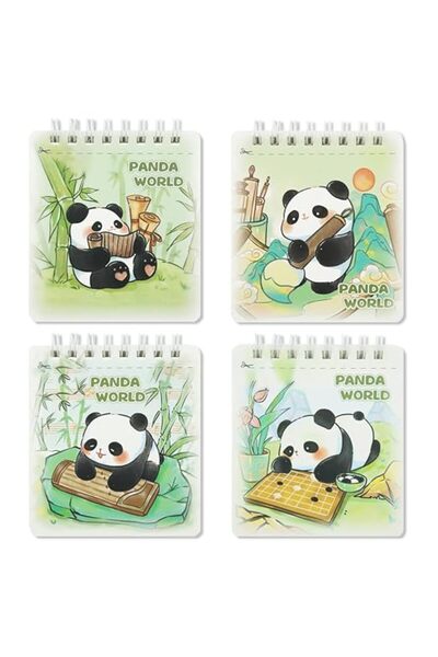 GENERAL 4 PCS Aesthetic Spiral Notebook Set, 3.4x4in Portable Cartoon Panda P...