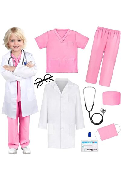 Yighlima Doctor Costume for Kids Scrubs with Accessories,8 Pcs Toddler Hallow...