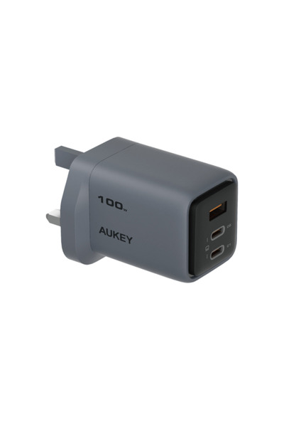 AUKEY C5 Wall Charger, 100W, one USB-A port and two USB-C ports, Gray - PA-C5-GY