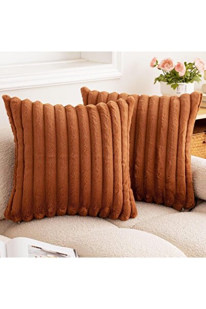 Arabest قطعتان من أغطية الوسائد الزخرفية المخططة باللون البني، مقاس 18×18 بوص...