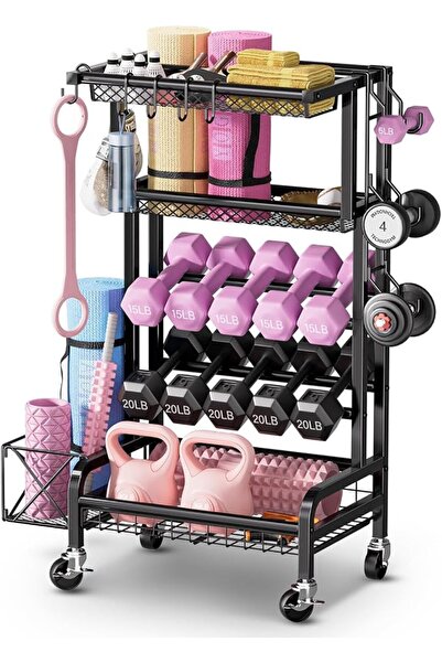 GENERAL Home Gym Storage Rack, Home Gym Storage Rack with Wheels and Hooks