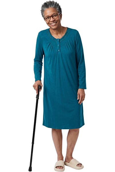 GENERAL Silverts Women’s Open Back Knit Diamond Neck Nightgown - 3/4 Sleeve L...