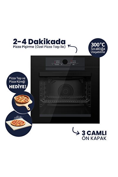 Ferre QEP65CS PİZZART&FRYART SİYAH ANKASTRE FIRIN - Pizza Taşı & Küreği Hediye