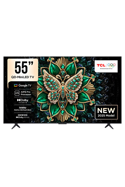 TCL تلفزيون ذكي 55 بوصة بدقة 4K مع تقنية QD Mini LED ونظام Google TV، مع جهاز استقبال مدمج - 55Q6C