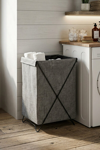 Kitchen Life 75 Litre Metal Standlı Katlanabilir Kumaş Çamaşır Sepeti