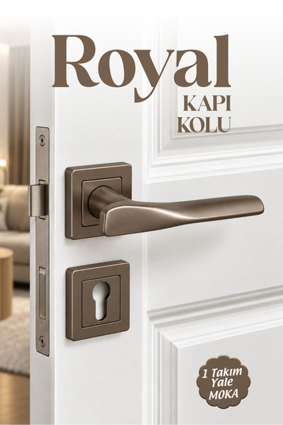 Badem10 ALM Royal (1 Takım) Moka Renk Kare Rozetli Yale Dış Kapı İçin Şık Day...