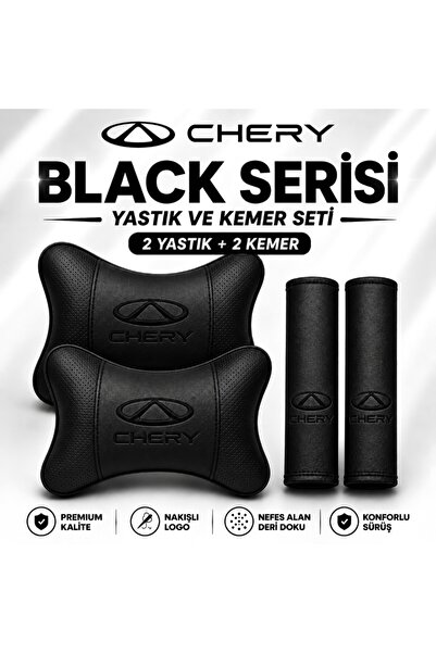 mutlu oto aksesuar Chery Black Serisi 4 Parça Oto Boyun Yastığı ve Emniyet Ke...