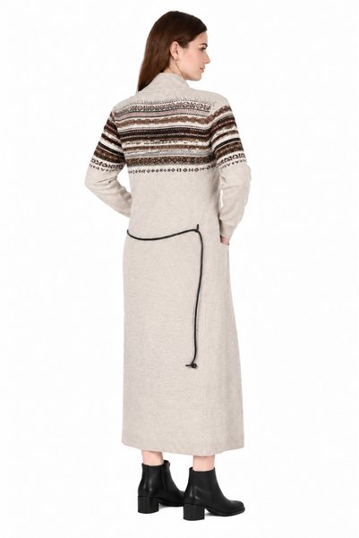 MISSRUBA Women's Cream Kilim Patterned Long Cardigan - Kh0001