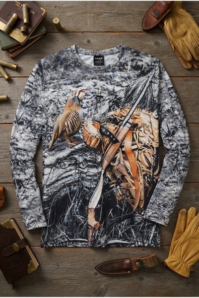 FazAv Keklik Desenli Orman Kamuflaj Sıfır Yaka Uzun Kollu Sweatshirt