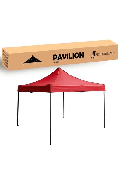 AT Performance Cort tip Pavilion 3x3m Rosu, Prelata Impermeabila, Pliabil, St...