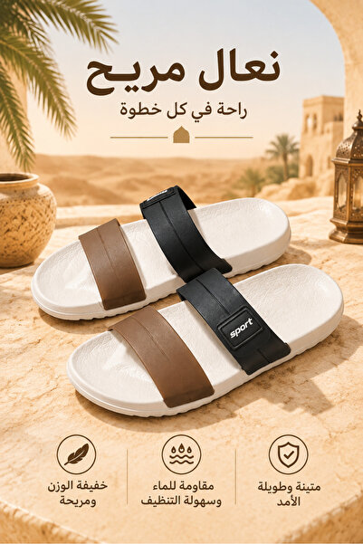 Generic Brand صنادل رجالية بحزامين بلونين مع شعار رياضي، خفيفة الوزن ومقاومة ...