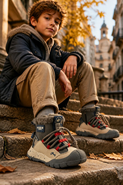 ByCukurovaFrango Anatomical Zippered Lace-Up Boys' Gray Casual Boots Shoes