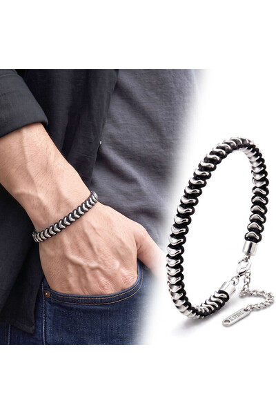 FM 💎   Premium Shiny and Stylish Hematite Stone Adjustable Men's 316L Steel ...