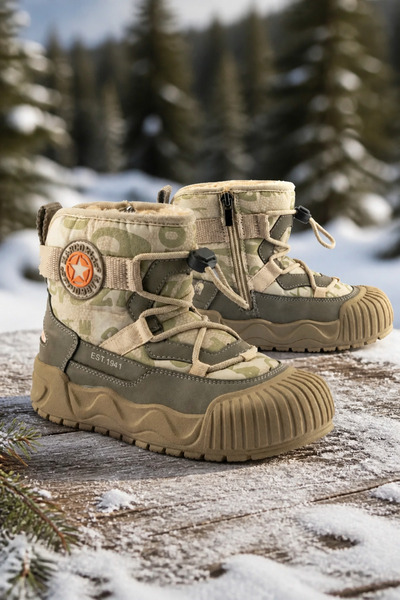 ByCukurovaFrango Lace-Up Zippered Boys' Beige Anatomical Casual Boots Shoes