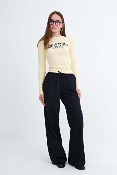 Addax Elastic Waist Wide Leg Trousers Pn19061