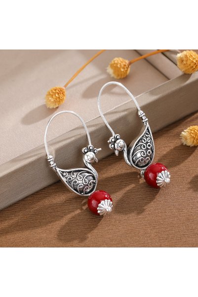 Choice antique silver Retro Ethnic Women's Copper Earrings with Peacock-Shape...