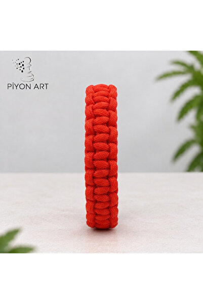 Piyonart Handmade Red Paracord Parachute Cord Unisex Bracelet with Clip Outdoor Survival Jewelry L Size
