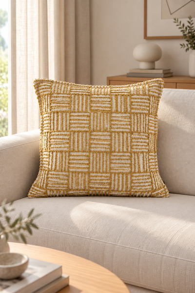 texta home deco Magnus Keten Dokuma Kırlent Kılıfı - Hardal - 50x50 cm