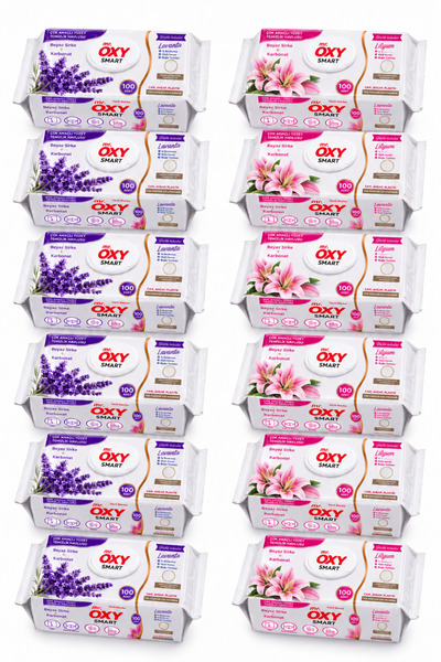 Mr.Oxy SMART Çok Amaçlı Yüzey Temizlik Havlusu 100 Adet 6 Lavanta + 6 Lilyum 12'li Set – Cam Ahşap Plastik Beyaz Sirke Karbonat