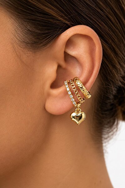 New Obsessions Love Trio Kalp Detaylı Kıkırdak Küpe