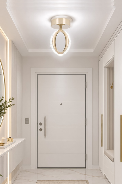 Fer Avize Defne Tekli Plafonyer Modern Led Avize Kristal Görünüm(Beyaz Işık)Enerji Tasarruflu Antre Cafe Hol