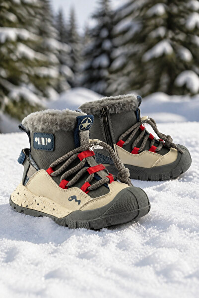 ByCukurovaFrango Anatomical Zippered Lace-Up Boys' Gray Casual Boots Shoes