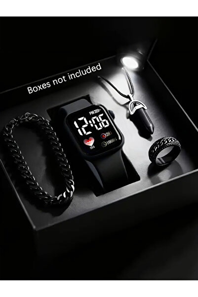 Choice 4PCS AX-watch set Square Silicone Watch Bracelet Necklace Ring Set Non...
