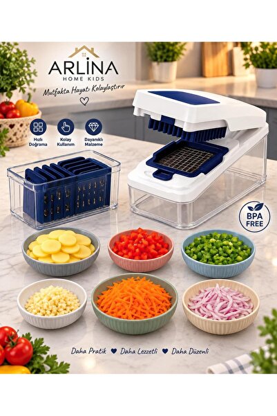 Arlina Home Kids Çok Fonksiyonlu 8 Bıçaklı Doğrayıcı Set Sebze & Meyve Diliml...