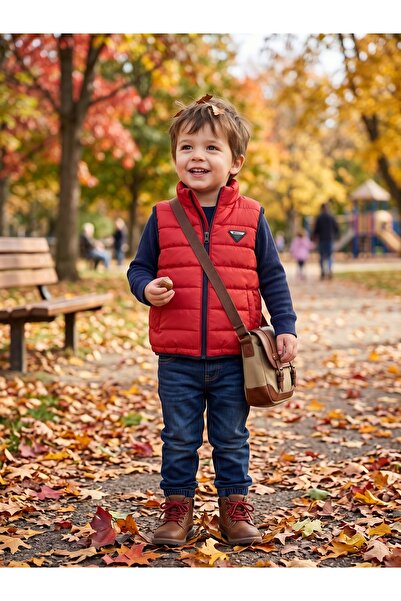 Deniva Kids Erkek Çocuk Kırmızı Fermuarlı Dik Yaka Şişme Yelek