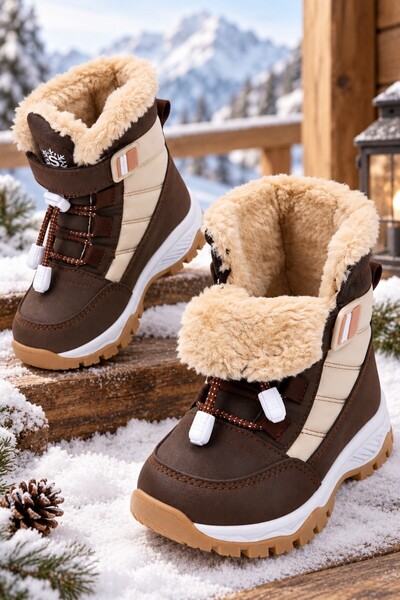 MUGGO PEAK İçi Kürklü Cırtlı ve Bağcıklı Unisex Çocuk Kar Botu