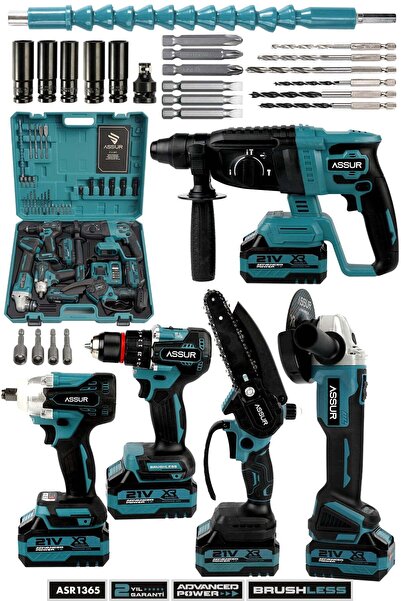 ASSUR 21V Darbeli Kömürsüz 5'li Set Kırıcı Delici Hilti - Somun Sıkma Sökme -...