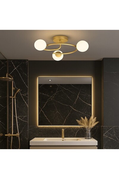 Zen Led Candelabru Modern 3 socluri E27 cu globuri, carcasă aurie, diametru 5...