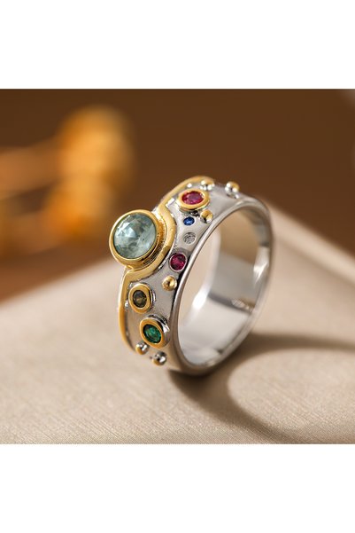 Choice 7 GOLD Vintage Colored Faux Gemstone Ring Copper Ladies Fashion Two-Co...