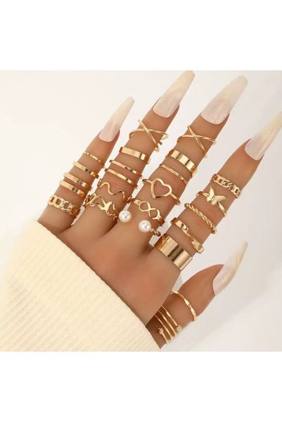 Choice resizable J26071301-5 22Pcs/Set Bohemian Style Faux Pearl Vintage Leav...