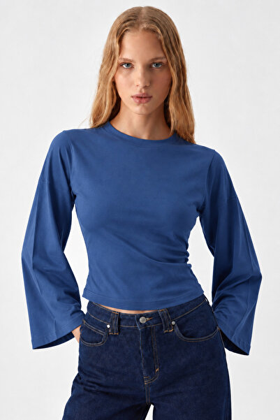 COMBİNE MİCHAİL Women's Body-Hugging Knitted Blue Casual Blouse