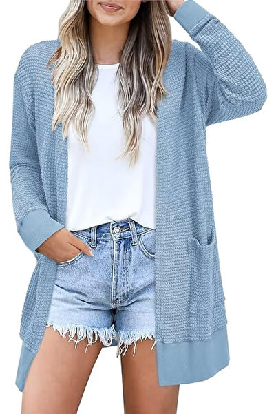 OEM Blue loose long-sleeve shirt, knitted cardigan for women, S